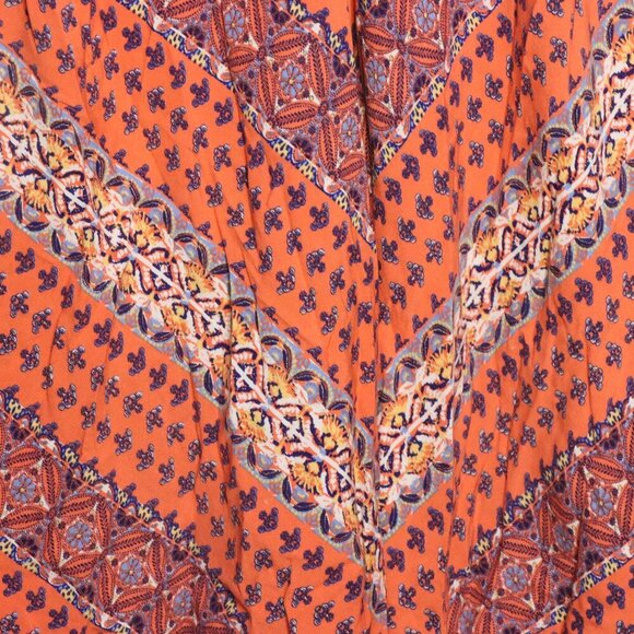 Derek Heart ummer A line dress, orange blue, and black abstract print, L - Picture 4 of 7